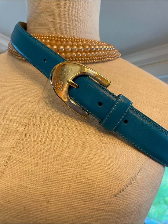 Liz Claiborne Accessories - Liz Claiborne Teal Leather Belt with Gold Buckle